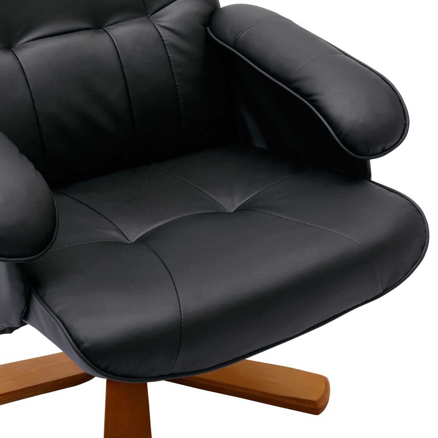 Recliner Chair with Ottoman, Swivel Recliner Chair with Wood Base for Livingroom, Bedroom, Faux Leather Beige,Black