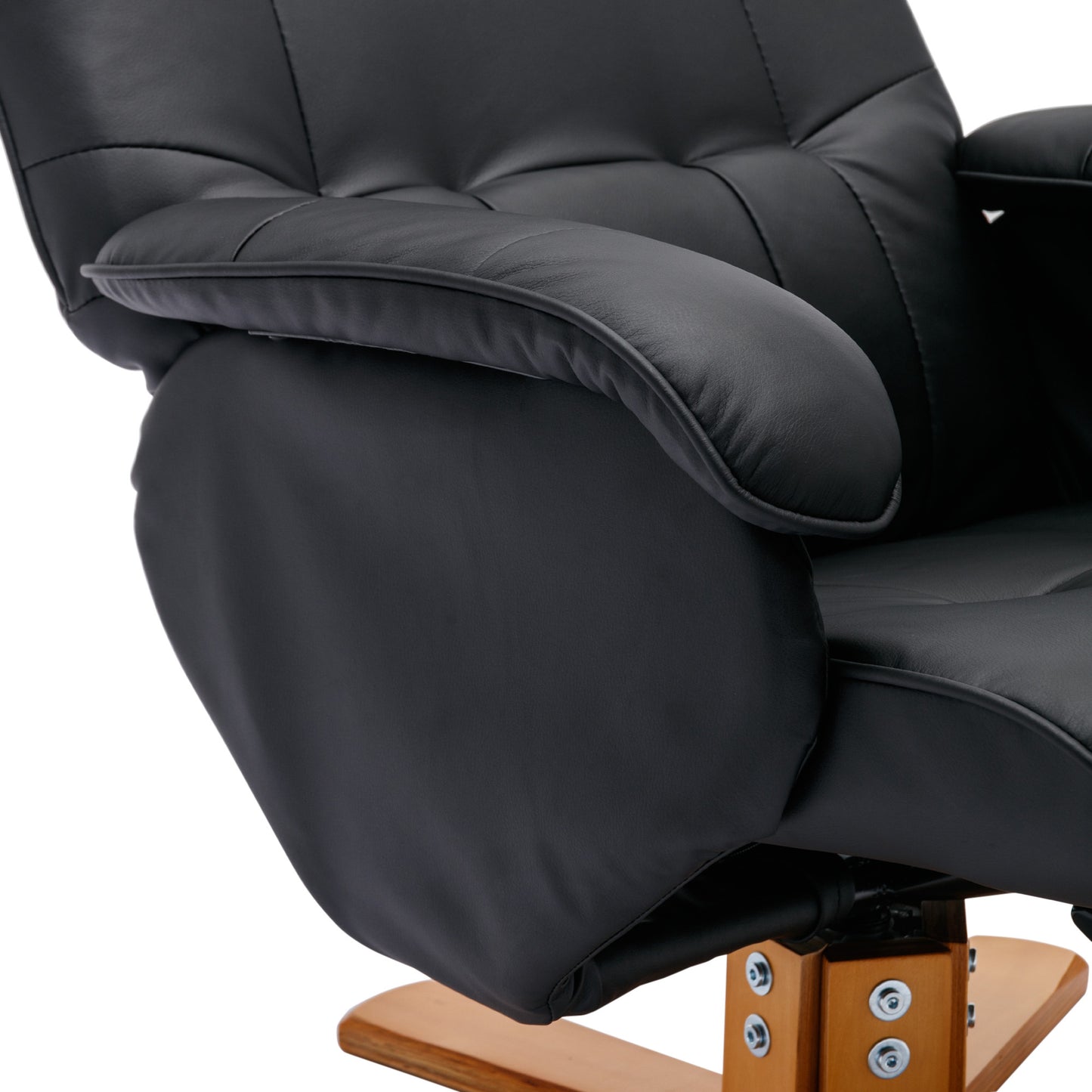 Recliner Chair with Ottoman, Swivel Recliner Chair with Wood Base for Livingroom, Bedroom, Faux Leather Beige,Black