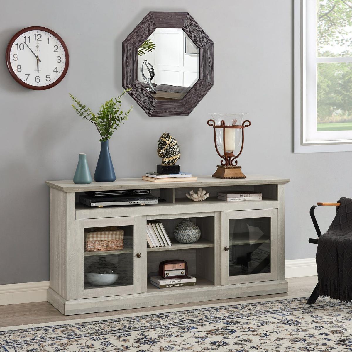 Contemporary TV Media Stand Modern Entertainment Console for TV Up to 65" with Open and Closed Storage Space, Stone Gray, 60"Wx15.75"Dx29"H