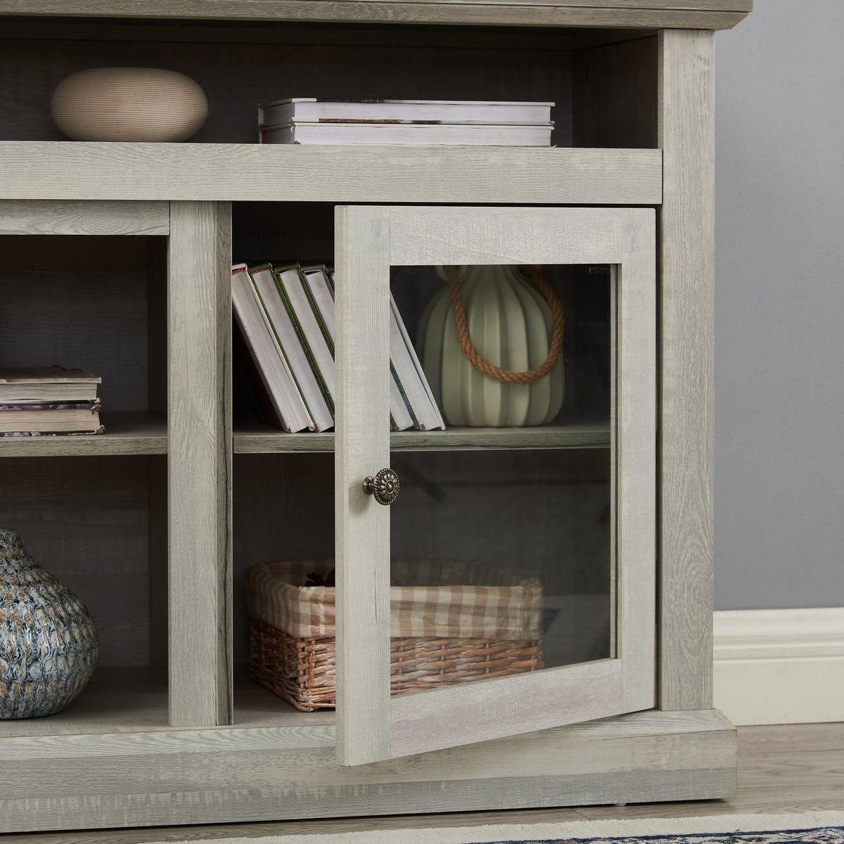 Contemporary TV Media Stand Modern Entertainment Console for TV Up to 65" with Open and Closed Storage Space, Stone Gray, 60"Wx15.75"Dx29"H