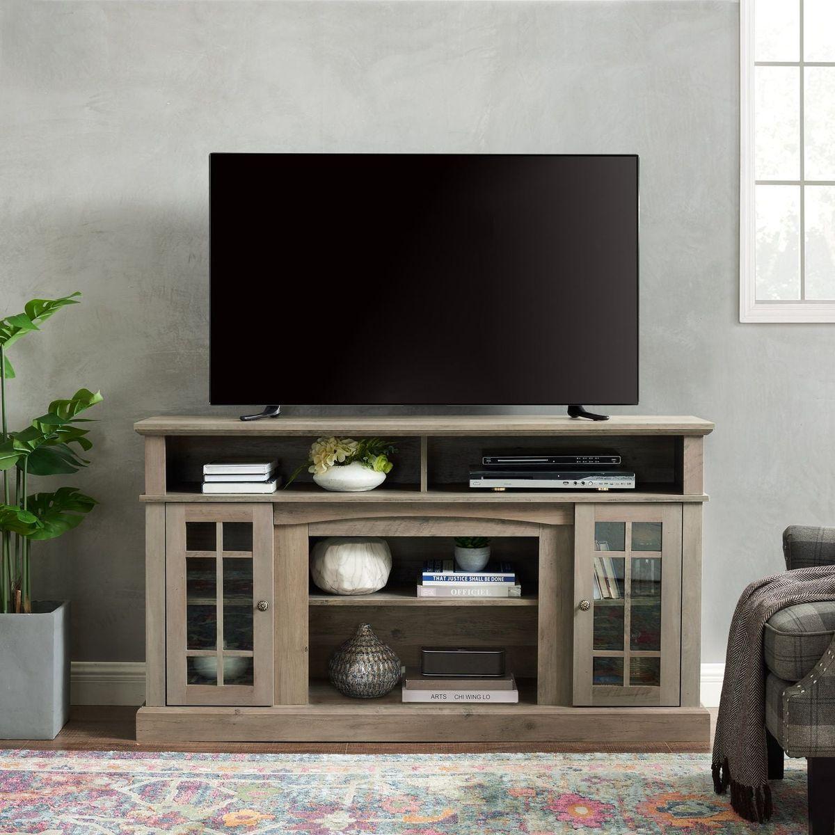 Classic TV Media Stand Modern Entertainment Console for TV Up to 65" with Open and Closed Storage Space, Gray Wash, 58.25"Wx15.75"Dx32"H