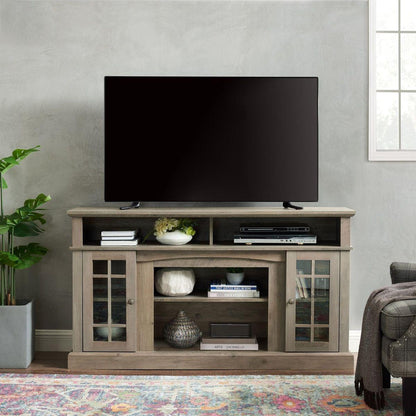 Classic TV Media Stand Modern Entertainment Console for TV Up to 65" with Open and Closed Storage Space, Gray Wash, 58.25"Wx15.75"Dx32"H