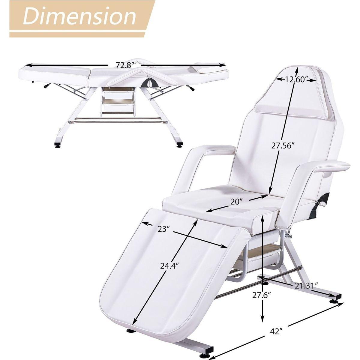 Massage Salon Tattoo Chair with Two Trays Esthetician Bed with Hydraulic Stool,Multi-Purpose 3-Section Facial Bed Table, Adjustable Beauty Barber Spa Beauty Equipment, White
