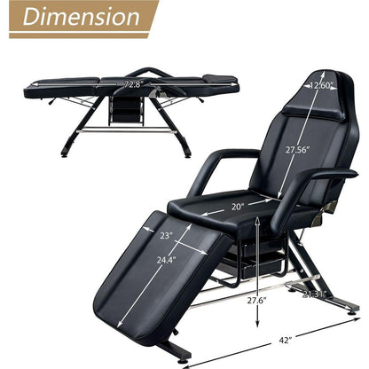 Massage Salon Tattoo Chair with Two Trays Esthetician Bed with Hydraulic Stool,Multi-Purpose 3-Section Facial Bed Table, Adjustable Beauty Barber Spa Beauty Equipment, Black