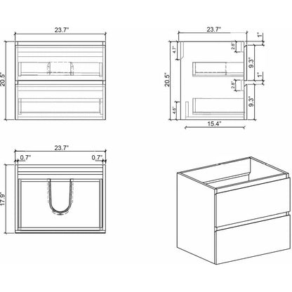 Alice 24" Walnut Bathroom Vanity with Sink, Large Storage Wall Mounted Floating Bathroom Vanity for Modern Bathroom, One-Piece Black Sink Basin without Drain and Faucet, Pre-assembled