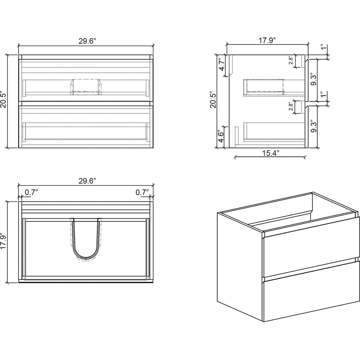 Alice 30" Walnut Bathroom Vanity with Sink, Large Storage Wall Mounted Floating Bathroom Vanity for Modern Bathroom, One-Piece Black Sink Basin without Drain and Faucet, Pre-assembled