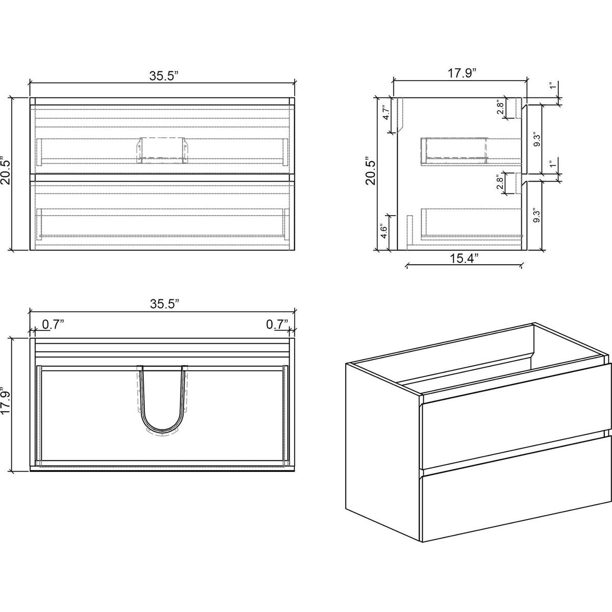 Alice 36" White Bathroom Vanity with Sink, Large Storage Wall Mounted Floating Bathroom Vanity for Modern Bathroom, One-Piece Black Sink Basin without Drain and Faucet, Pre-assembled