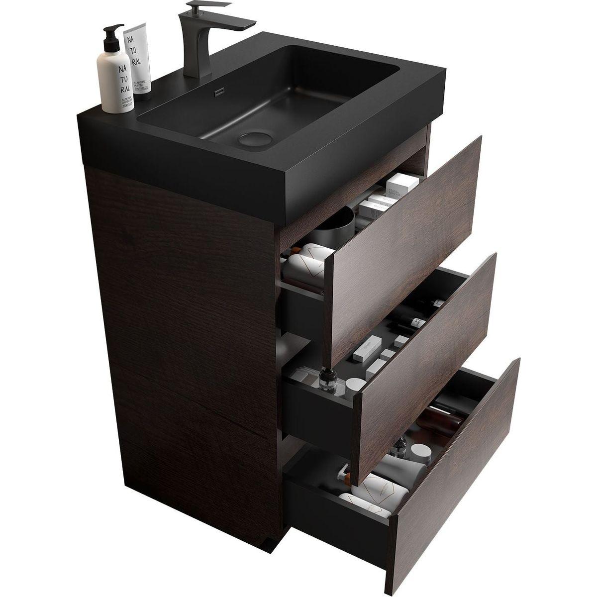 Alice 24" Walnut Bathroom Vanity with Sink, Large Storage Freestanding Bathroom Vanity for Modern Bathroom, One-Piece Black Sink Basin without Drain and Faucet, Pre-assembled