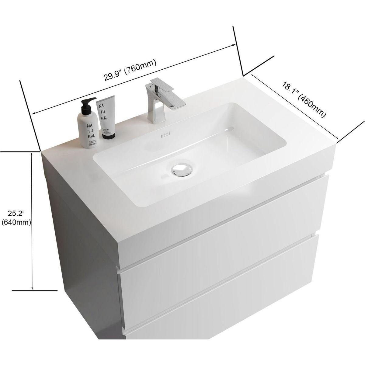 Alice 30" White Bathroom Vanity with Sink, Large Storage Wall Mounted Floating Bathroom Vanity for Modern Bathroom, One-Piece White Sink Basin without Drain and Faucet, Pre-assembled