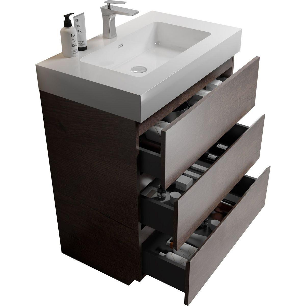 Alice 30" Walnut Bathroom Vanity with Sink, Large Storage Freestanding Bathroom Vanity for Modern Bathroom, One-Piece White Sink Basin without Drain and Faucet, Pre-assembled