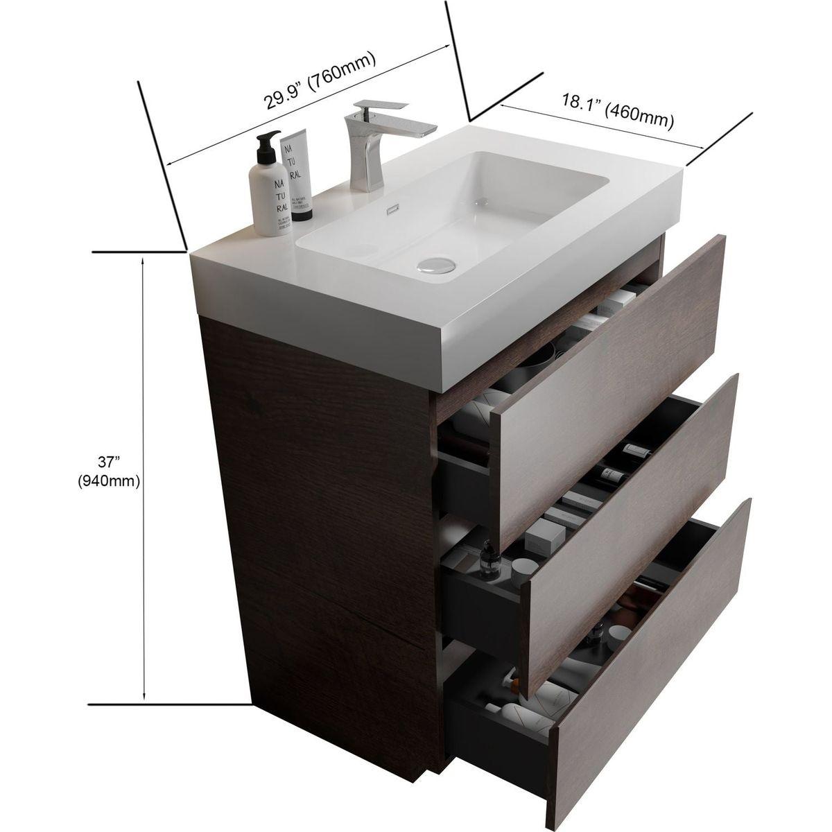 Alice 30" Walnut Bathroom Vanity with Sink, Large Storage Freestanding Bathroom Vanity for Modern Bathroom, One-Piece White Sink Basin without Drain and Faucet, Pre-assembled