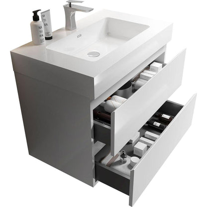 Alice 30" White Bathroom Vanity with Sink, Large Storage Wall Mounted Floating Bathroom Vanity for Modern Bathroom, One-Piece White Sink Basin without Drain and Faucet, Pre-assembled