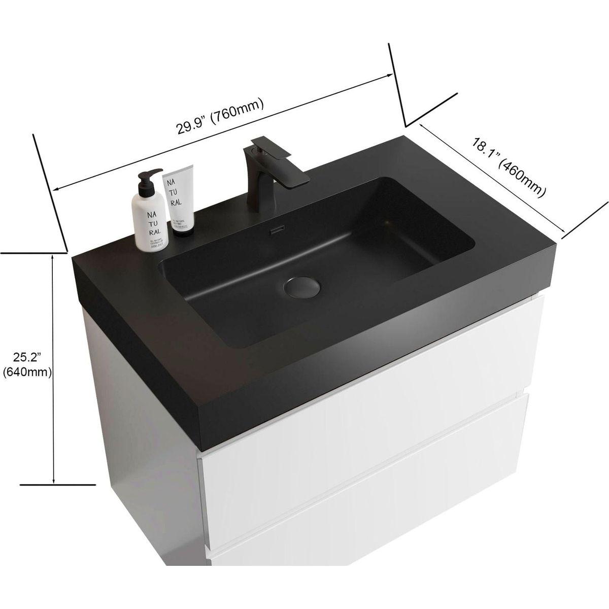 Alice 30" White Bathroom Vanity with Sink, Large Storage Wall Mounted Floating Bathroom Vanity for Modern Bathroom, One-Piece Black Sink Basin without Drain and Faucet, Pre-assembled