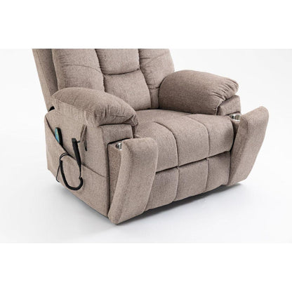 Old age electric lift chair, flat high density foam electric sofa, with heating and massage functions, can tilt to 180 degrees, 2 pocket cup holders, 2 remote controls, dual OKIN motors