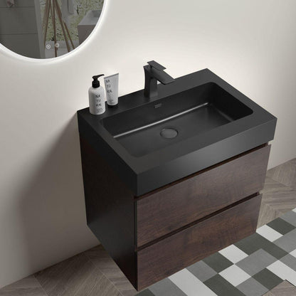 Alice 24" Walnut Bathroom Vanity with Sink, Large Storage Wall Mounted Floating Bathroom Vanity for Modern Bathroom, One-Piece Black Sink Basin without Drain and Faucet, Pre-assembled