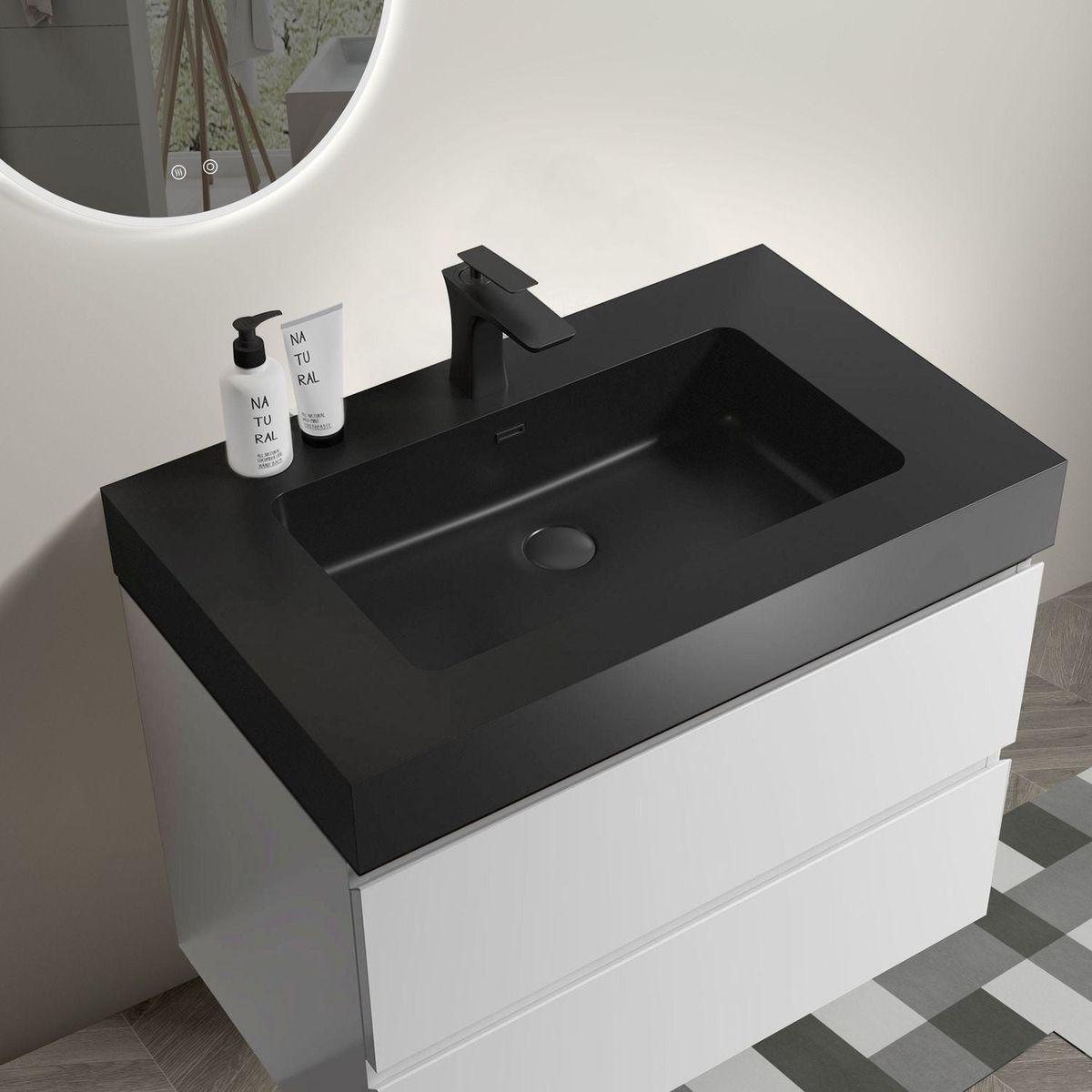 Alice 30" White Bathroom Vanity with Sink, Large Storage Wall Mounted Floating Bathroom Vanity for Modern Bathroom, One-Piece Black Sink Basin without Drain and Faucet, Pre-assembled