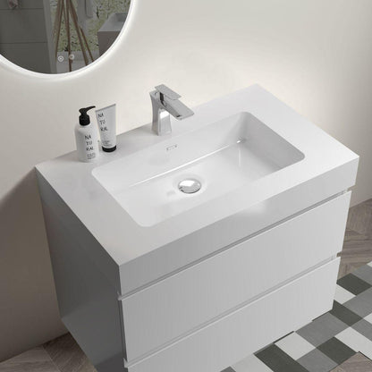 Alice 30" White Bathroom Vanity with Sink, Large Storage Wall Mounted Floating Bathroom Vanity for Modern Bathroom, One-Piece White Sink Basin without Drain and Faucet, Pre-assembled