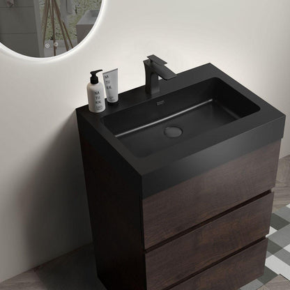 Alice 24" Walnut Bathroom Vanity with Sink, Large Storage Freestanding Bathroom Vanity for Modern Bathroom, One-Piece Black Sink Basin without Drain and Faucet, Pre-assembled