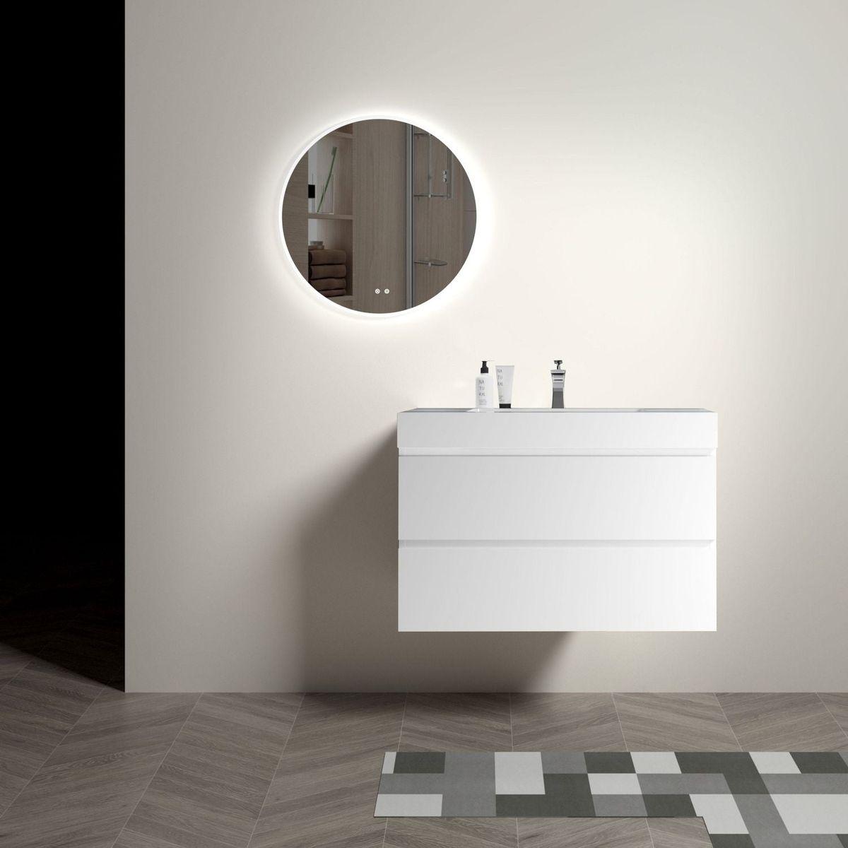 Alice 36" White Bathroom Vanity with Sink, Large Storage Wall Mounted Floating Bathroom Vanity for Modern Bathroom, One-Piece White Sink Basin without Drain and Faucet, Pre-assembled