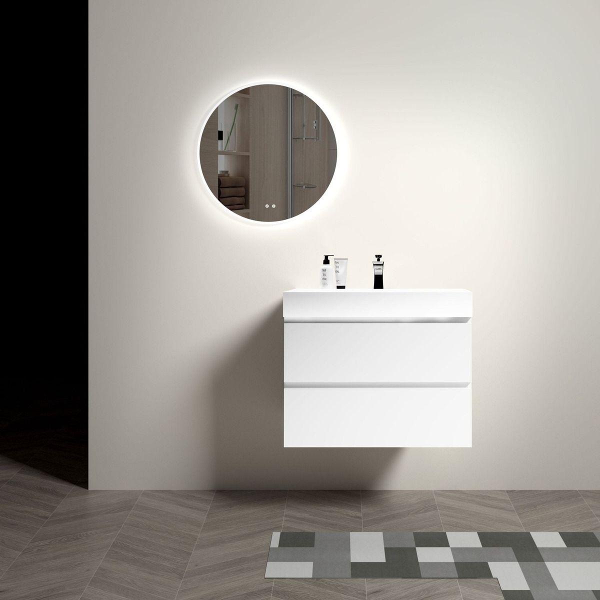 Alice 30" White Bathroom Vanity with Sink, Large Storage Wall Mounted Floating Bathroom Vanity for Modern Bathroom, One-Piece White Sink Basin without Drain and Faucet, Pre-assembled