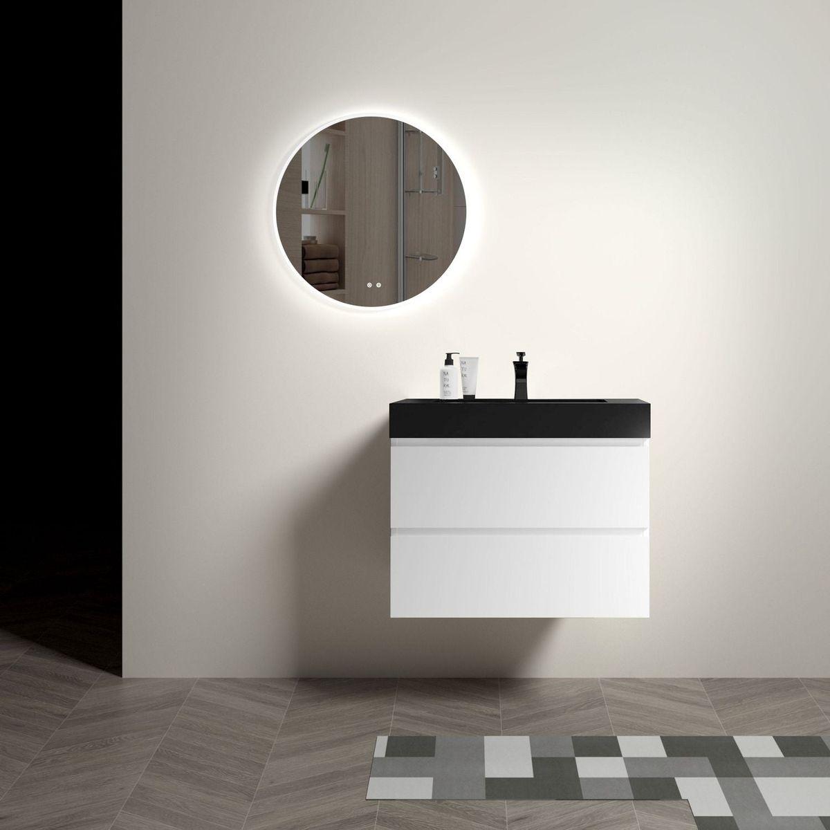 Alice 30" White Bathroom Vanity with Sink, Large Storage Wall Mounted Floating Bathroom Vanity for Modern Bathroom, One-Piece Black Sink Basin without Drain and Faucet, Pre-assembled