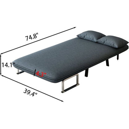 39"Convertible Chair Bed, Tri-Fold Sofa Bed with Adjustable Backrest & Pillow, Leisure Chaise Lounge Couch with Sturdy Steel Frame for Home & Office, Comfortable Sleeper Chair