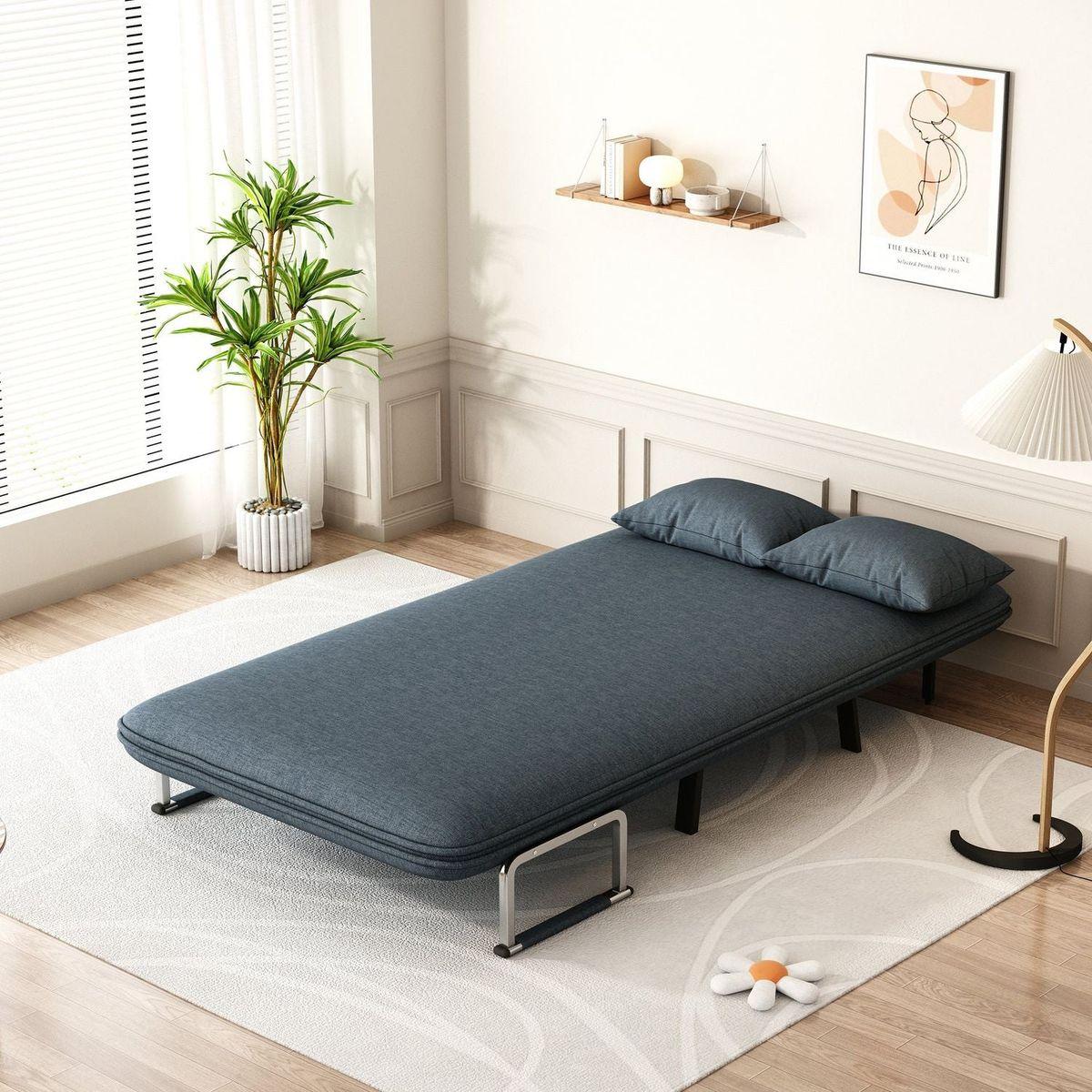 39"Convertible Chair Bed, Tri-Fold Sofa Bed with Adjustable Backrest & Pillow, Leisure Chaise Lounge Couch with Sturdy Steel Frame for Home & Office, Comfortable Sleeper Chair