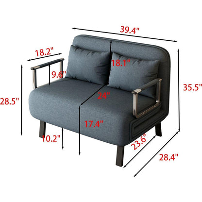 39"Convertible Chair Bed, Tri-Fold Sofa Bed with Adjustable Backrest & Pillow, Leisure Chaise Lounge Couch with Sturdy Steel Frame for Home & Office, Comfortable Sleeper Chair