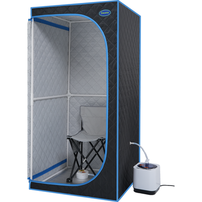 Portable Black Full Size Steam Sauna tent"ersonal Home Spa, with Steam Generator, Remote Control, Foldable Chair, PVC pipes. Easy to Install,fast heating, with FCC & UL Certification.