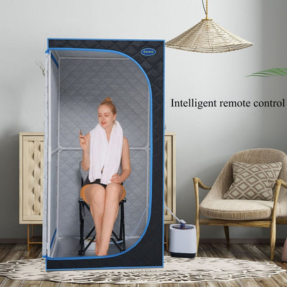Portable Black Full Size Steam Sauna tent"ersonal Home Spa, with Steam Generator, Remote Control, Foldable Chair, PVC pipes. Easy to Install,fast heating, with FCC & UL Certification.