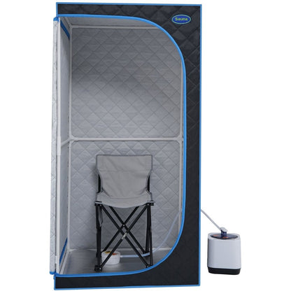 Portable Black Full Size Steam Sauna tent"ersonal Home Spa, with Steam Generator, Remote Control, Foldable Chair, PVC pipes. Easy to Install,fast heating, with FCC & UL Certification.