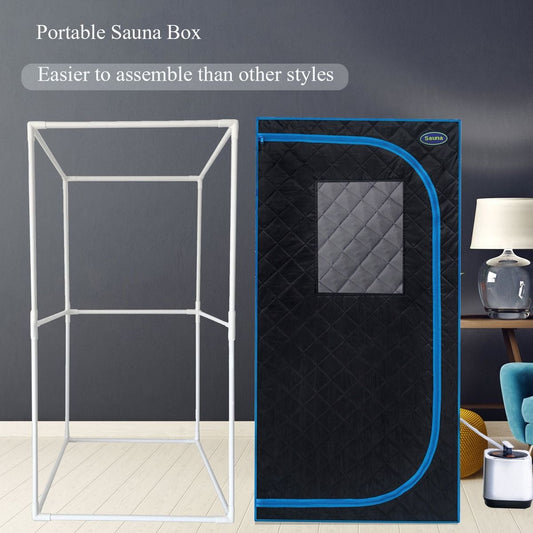 Portable Black Full Size Steam Sauna tent"ersonal Home Spa, with Steam Generator, Remote Control, Foldable Chair, PVC pipes. Easy to Install,fast heating, with FCC & UL Certification.