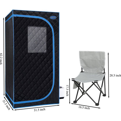 Portable Black Full Size Steam Sauna tent"ersonal Home Spa, with Steam Generator, Remote Control, Foldable Chair, PVC pipes. Easy to Install,fast heating, with FCC & UL Certification.