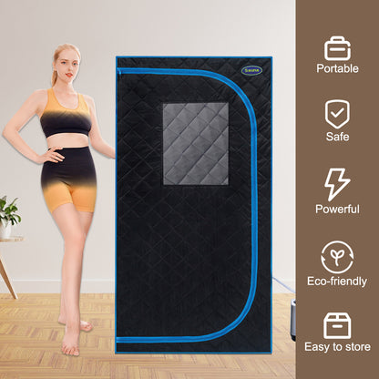 Portable Black Full Size Steam Sauna tent"ersonal Home Spa, with Steam Generator, Remote Control, Foldable Chair, PVC pipes. Easy to Install,fast heating, with FCC & UL Certification.