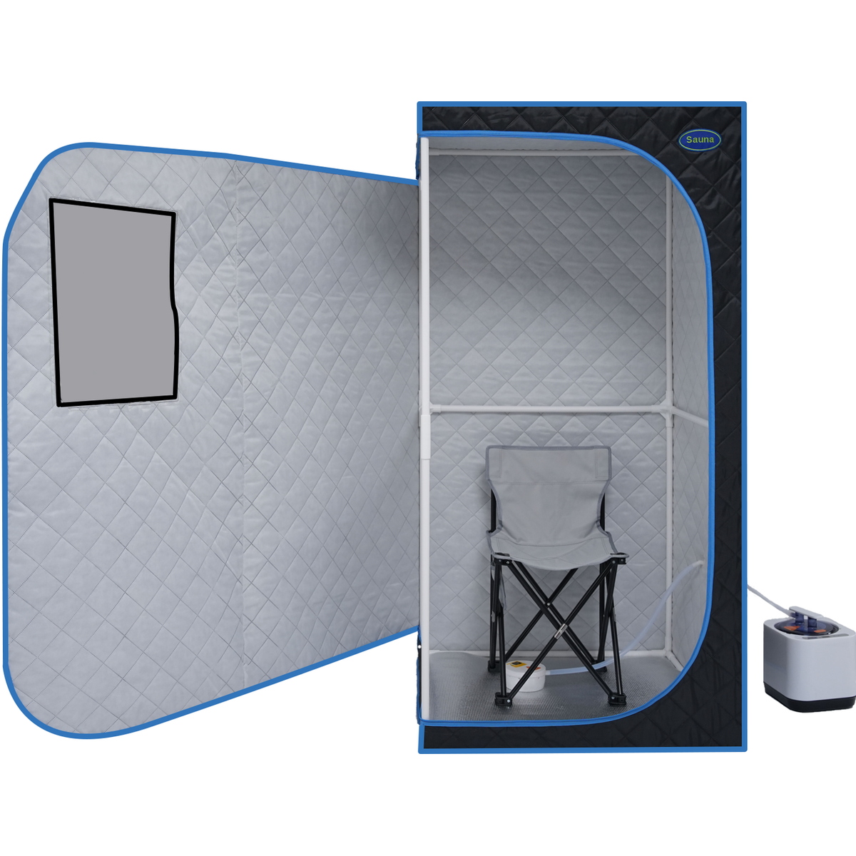 Portable Black Full Size Steam Sauna tent"ersonal Home Spa, with Steam Generator, Remote Control, Foldable Chair, PVC pipes. Easy to Install,fast heating, with FCC & UL Certification.