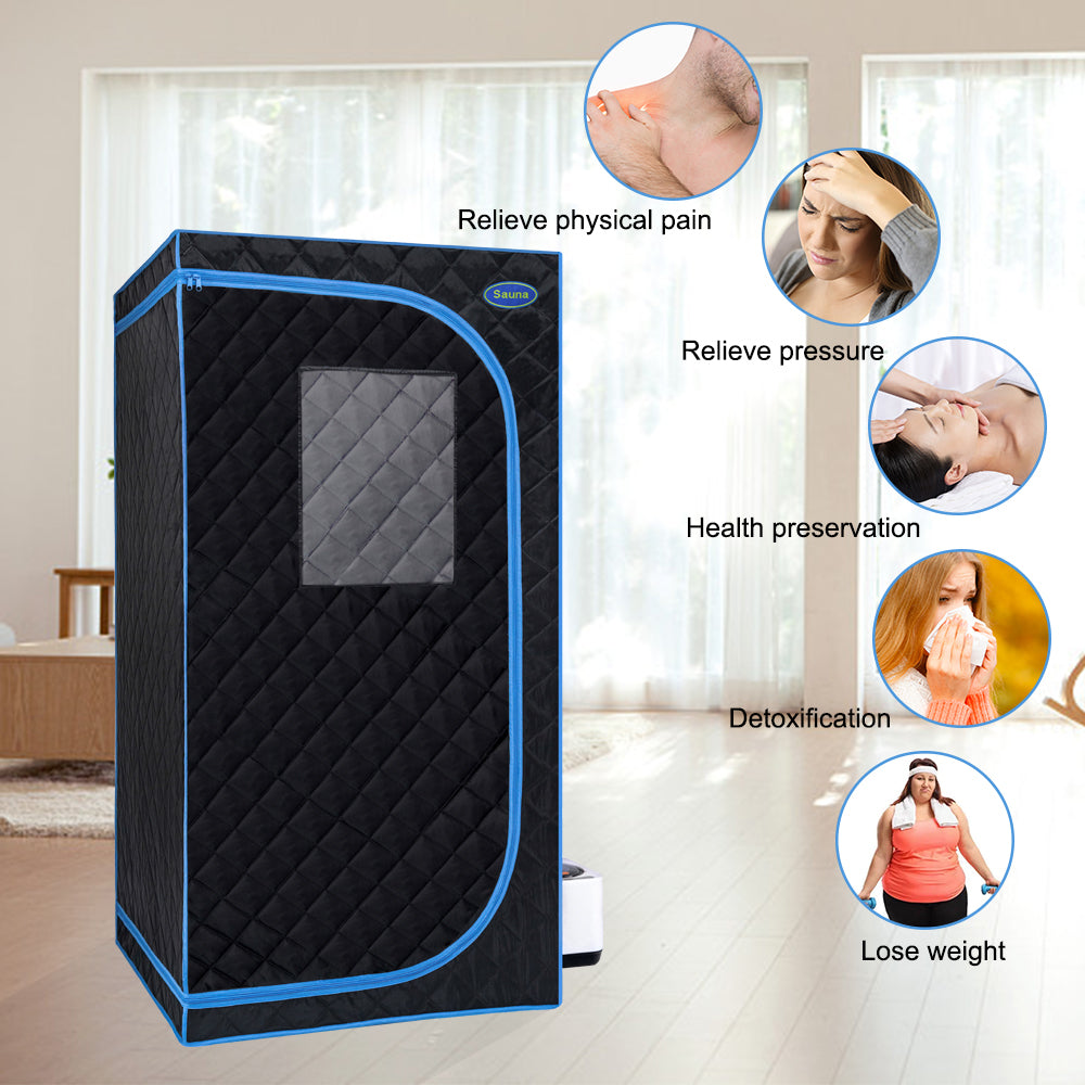 Portable Black Full Size Steam Sauna tent"ersonal Home Spa, with Steam Generator, Remote Control, Foldable Chair, PVC pipes. Easy to Install,fast heating, with FCC & UL Certification.