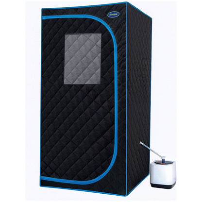 Portable Black Full Size Steam Sauna tent"ersonal Home Spa, with Steam Generator, Remote Control, Foldable Chair, PVC pipes. Easy to Install,fast heating, with FCC & UL Certification.