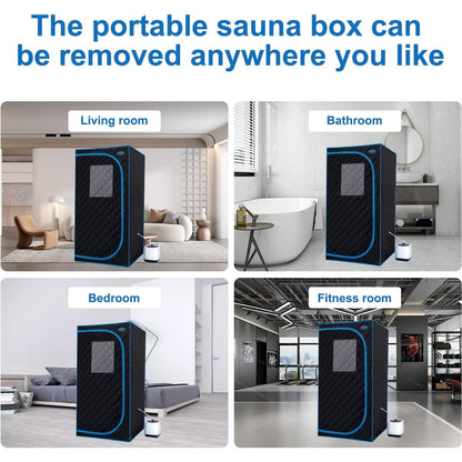 Portable Black Full Size Steam Sauna tent"ersonal Home Spa, with Steam Generator, Remote Control, Foldable Chair, PVC pipes. Easy to Install,fast heating, with FCC & UL Certification.