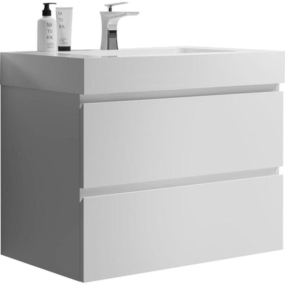 Alice 30" White Bathroom Vanity with Sink, Large Storage Wall Mounted Floating Bathroom Vanity for Modern Bathroom, One-Piece White Sink Basin without Drain and Faucet, Pre-assembled