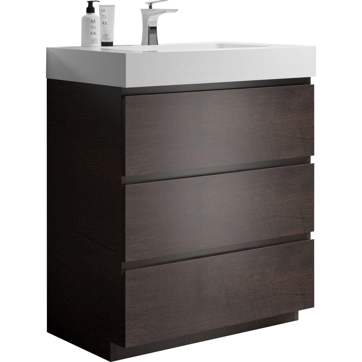 Alice 30" Walnut Bathroom Vanity with Sink, Large Storage Freestanding Bathroom Vanity for Modern Bathroom, One-Piece White Sink Basin without Drain and Faucet, Pre-assembled