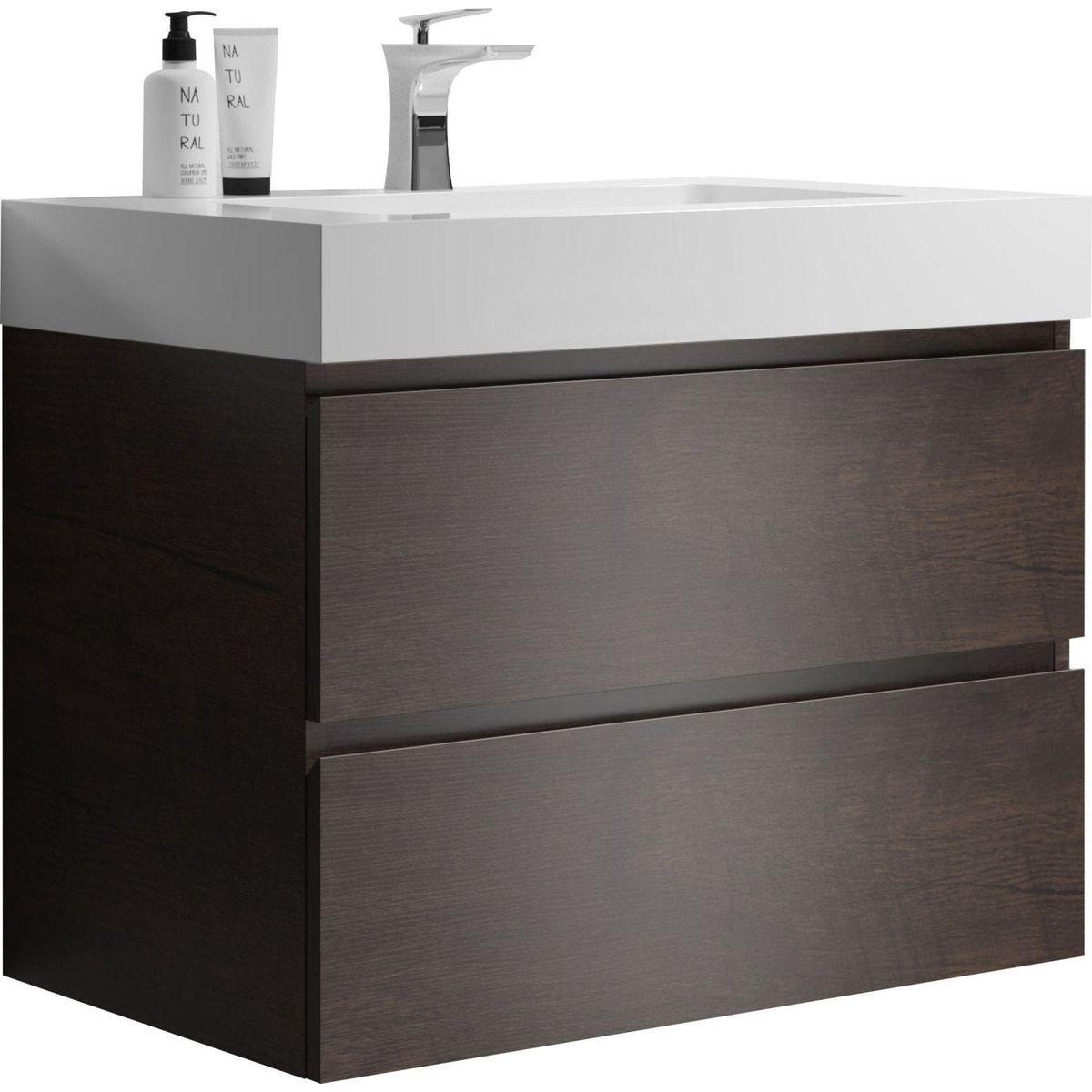 Alice 30" Walnut Bathroom Vanity with Sink, Large Storage Wall Mounted Floating Bathroom Vanity for Modern Bathroom, One-Piece White Sink Basin without Drain and Faucet, Pre-assembled