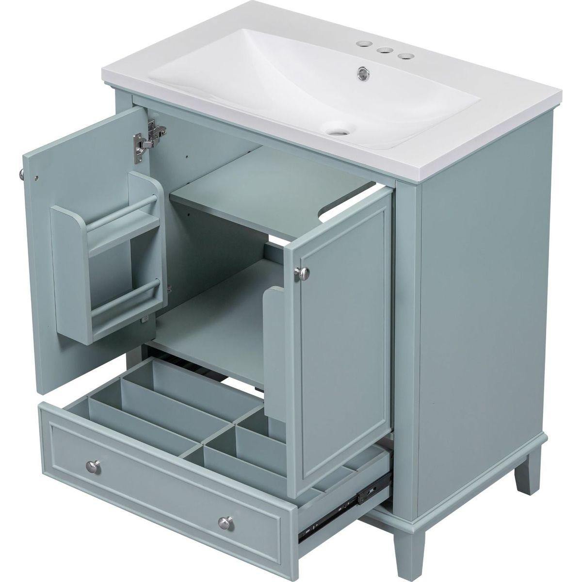 30" Bathroom Vanity with Sink Combo, Multi-functional Bathroom Cabinet with Doors and Drawer, Solid Frame and MDF Board, Green