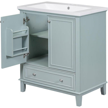 30" Bathroom Vanity with Sink Combo, Multi-functional Bathroom Cabinet with Doors and Drawer, Solid Frame and MDF Board, Green