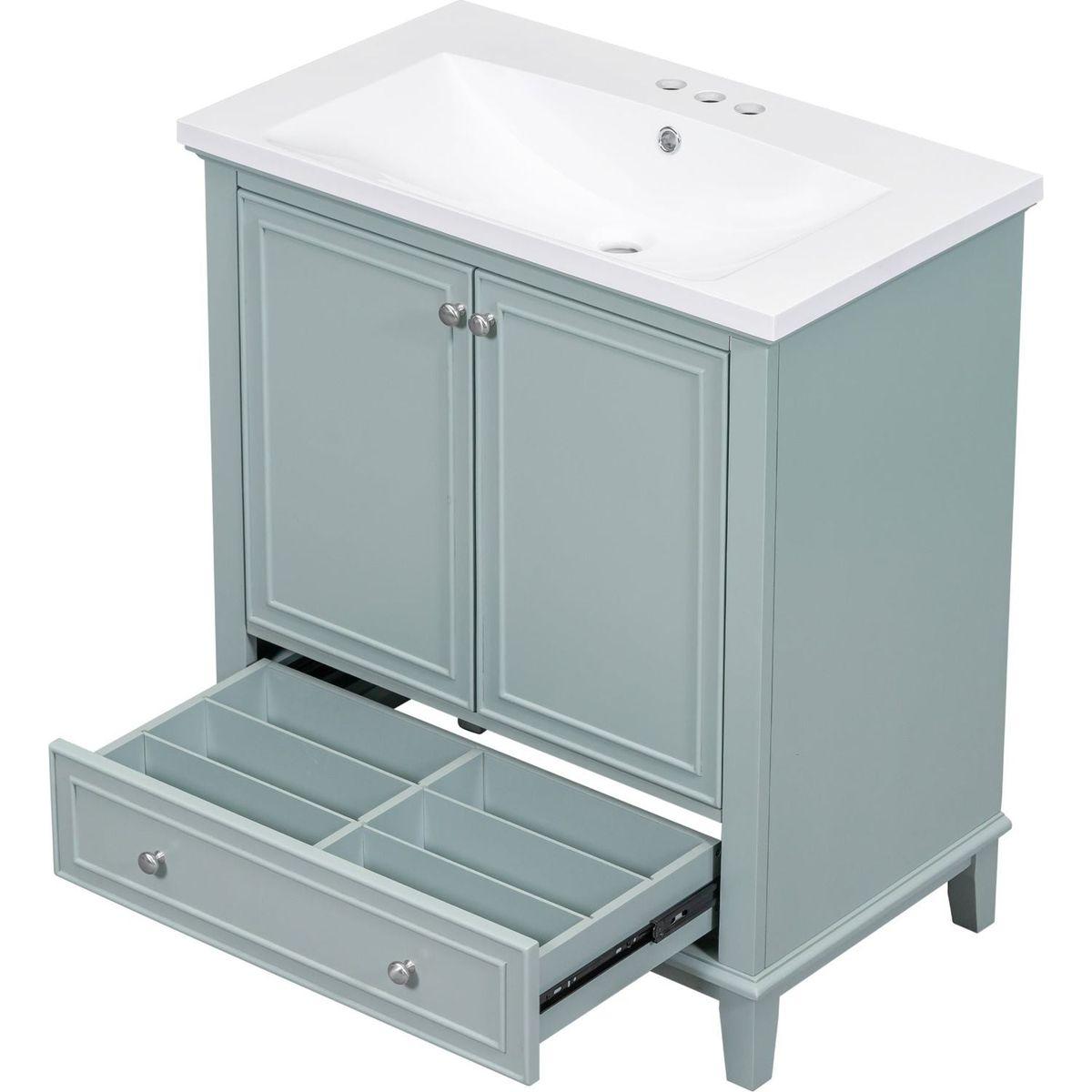 30" Bathroom Vanity with Sink Combo, Multi-functional Bathroom Cabinet with Doors and Drawer, Solid Frame and MDF Board, Green