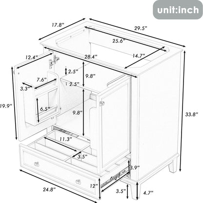 30" Bathroom Vanity without Sink, Base Only, Multi-functional Bathroom Cabinet with Doors and Drawer, Solid Frame and MDF Board, Grey