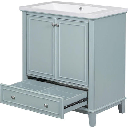 30" Bathroom Vanity with Sink Combo, Multi-functional Bathroom Cabinet with Doors and Drawer, Solid Frame and MDF Board, Green