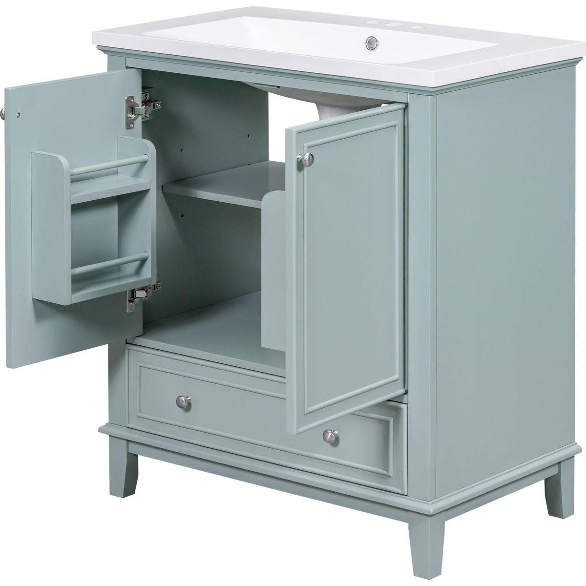 30" Bathroom Vanity with Sink Combo, Multi-functional Bathroom Cabinet with Doors and Drawer, Solid Frame and MDF Board, Green