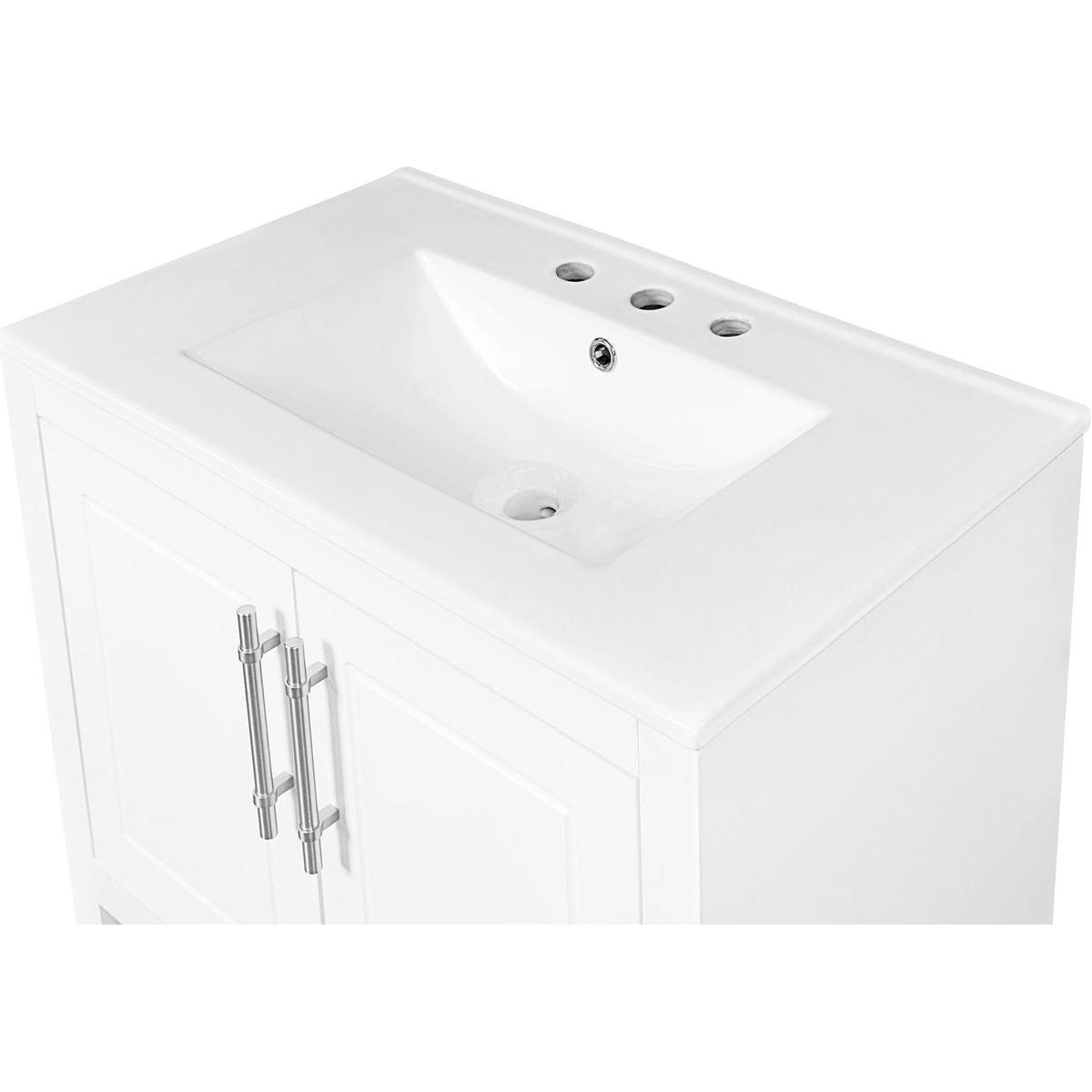 30" Bathroom Vanity with Sink, Multi-functional Bathroom Cabinet with Doors and Drawers, Solid Frame and MDF Board, White