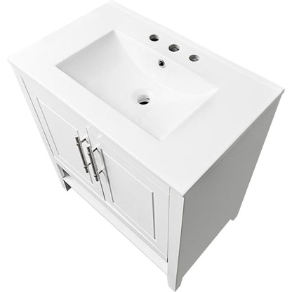 30" Bathroom Vanity with Sink, Multi-functional Bathroom Cabinet with Doors and Drawers, Solid Frame and MDF Board, White