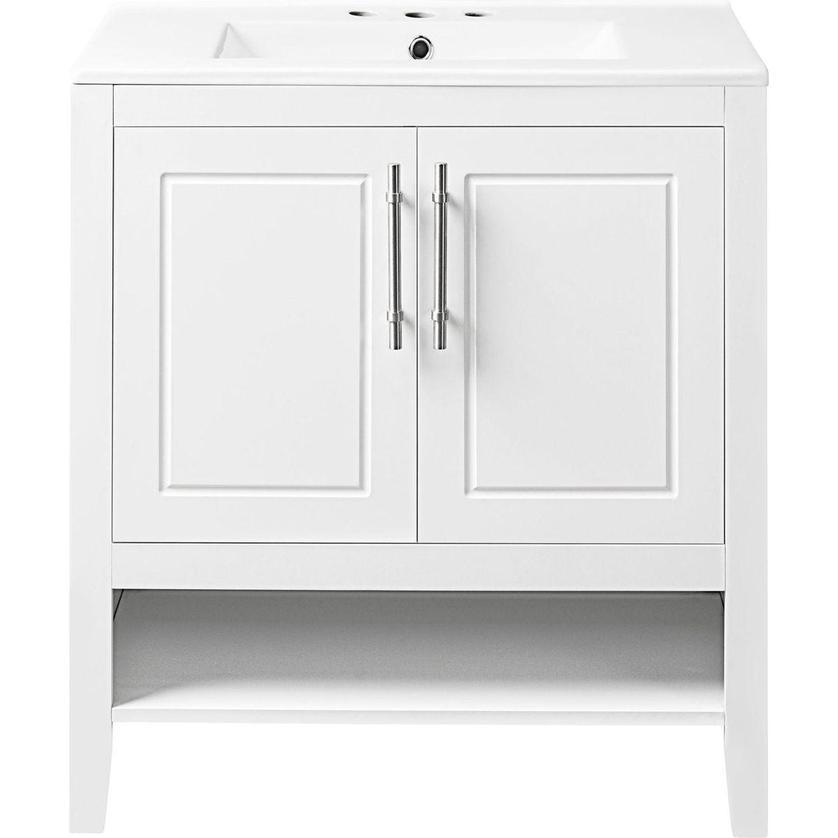 30" Bathroom Vanity with Sink, Multi-functional Bathroom Cabinet with Doors and Drawers, Solid Frame and MDF Board, White